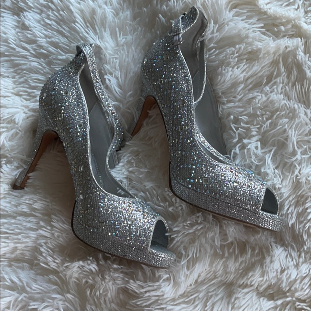 Rhinestone/glitter t-strap heels